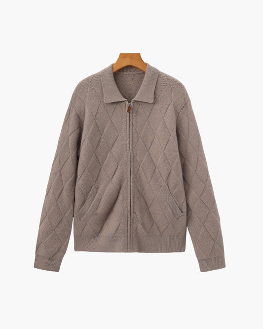 Heritage Diamond Knit Zip Cardigan